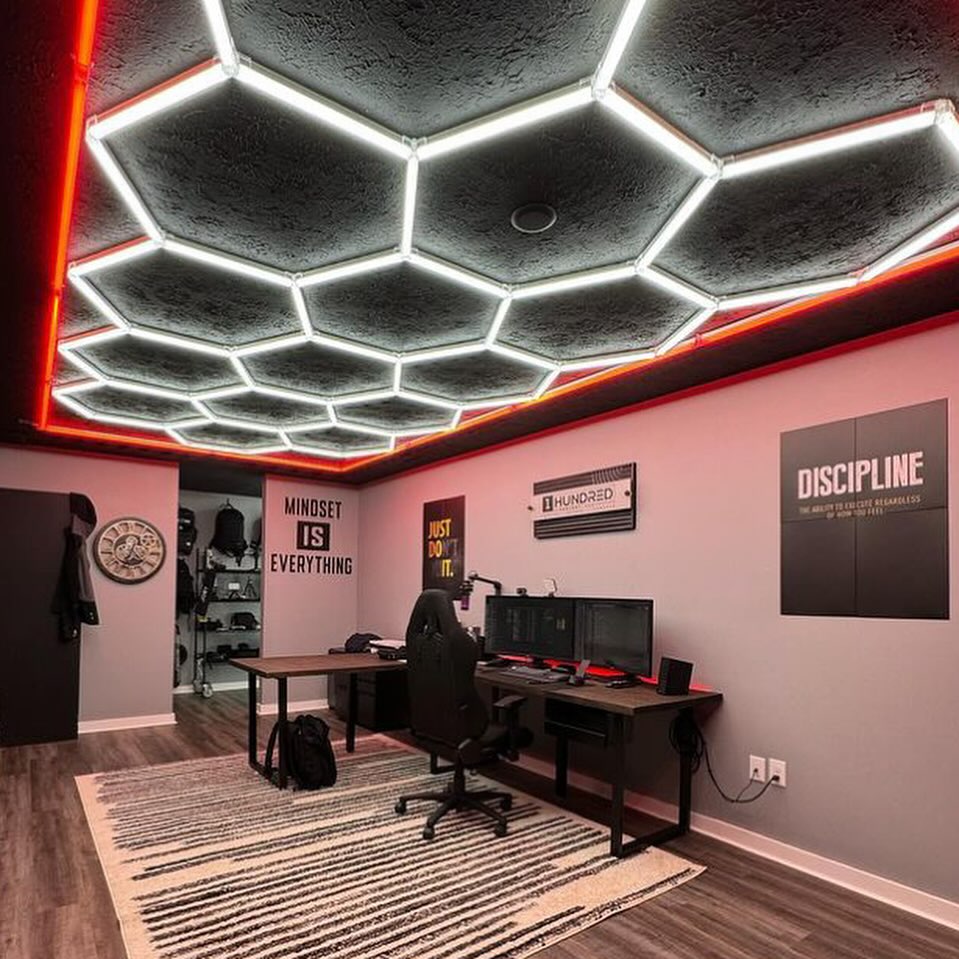Lampe LED hexagonale en nid d'abeille idéale pour luminaire professionnel ( garage, barber, detailling, salle de sport )